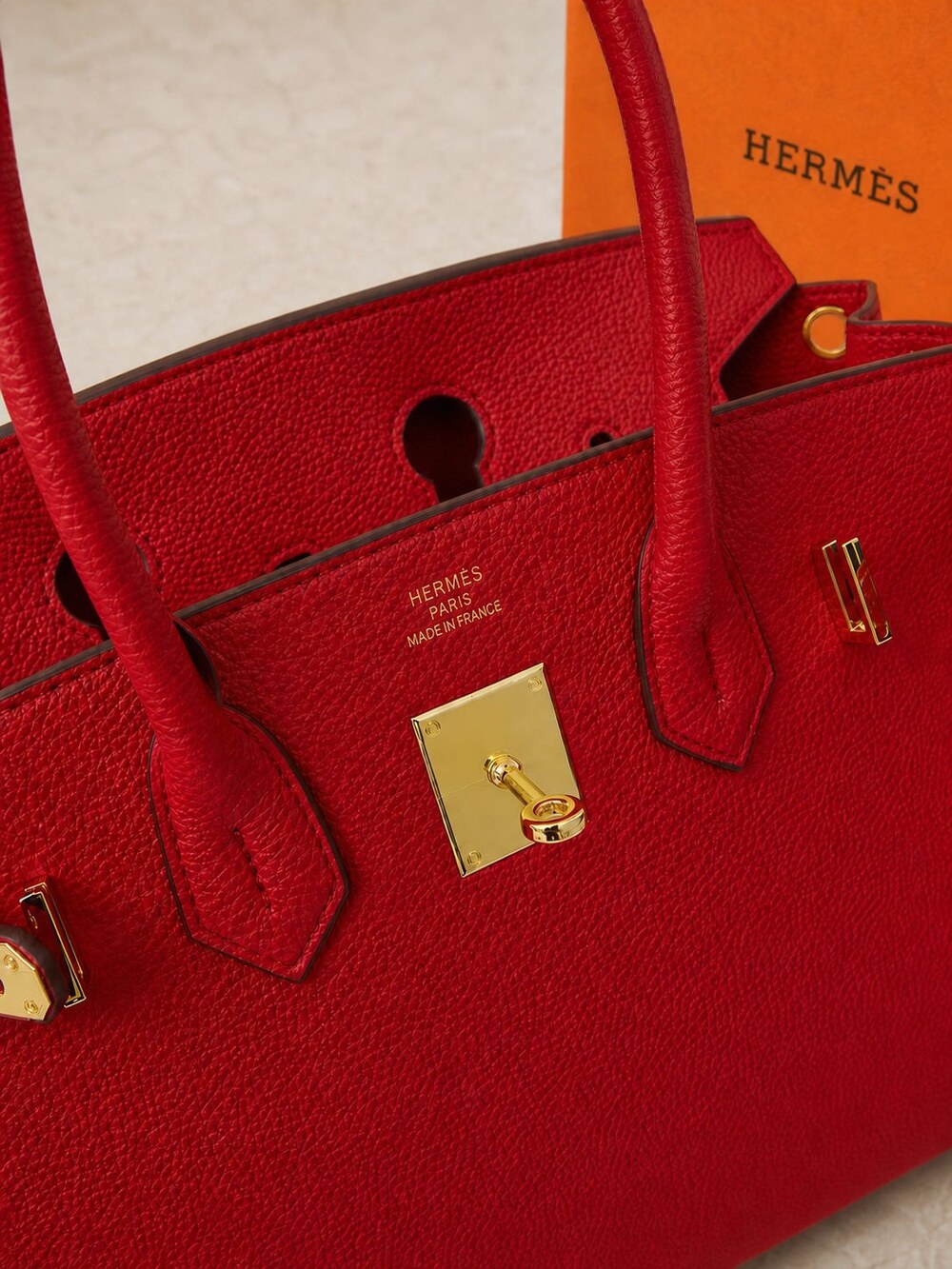 Hermes Birkin Handbag in Rouge Casaque Togo with Gold Hardware - Picture 8 of 9